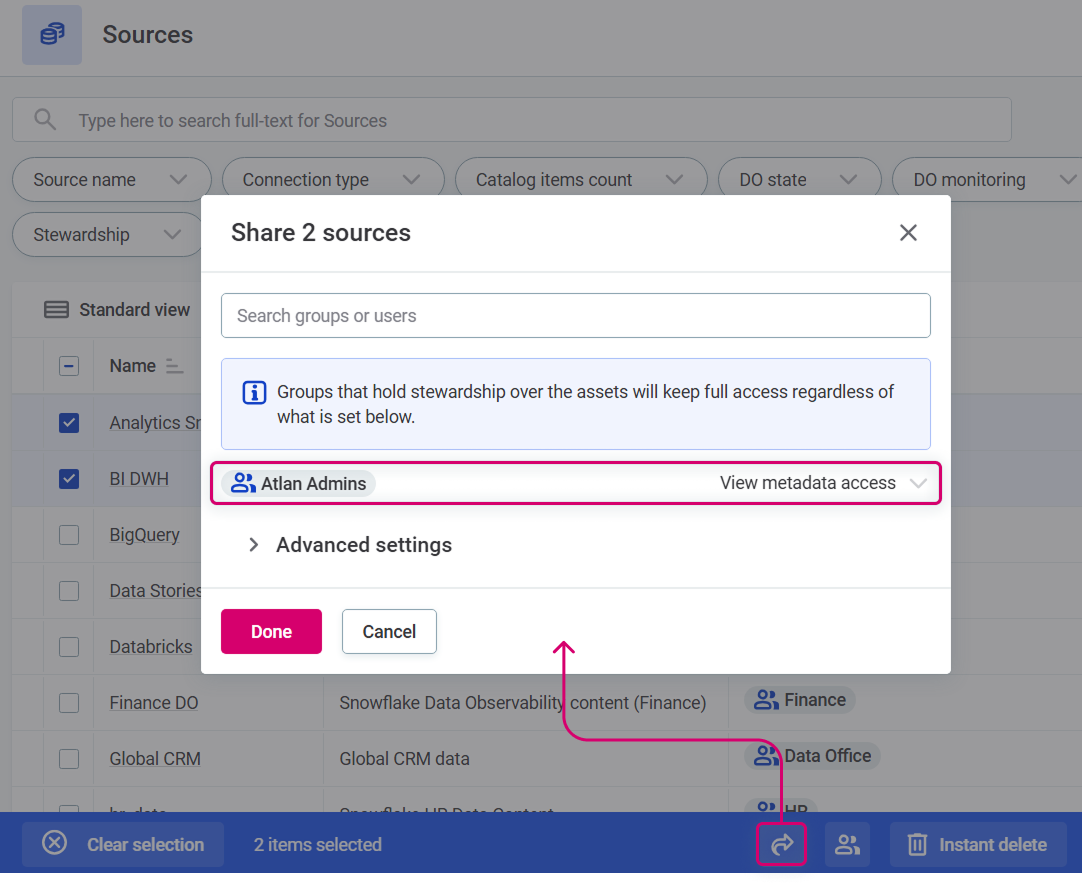 Share sources with Atlan Admins