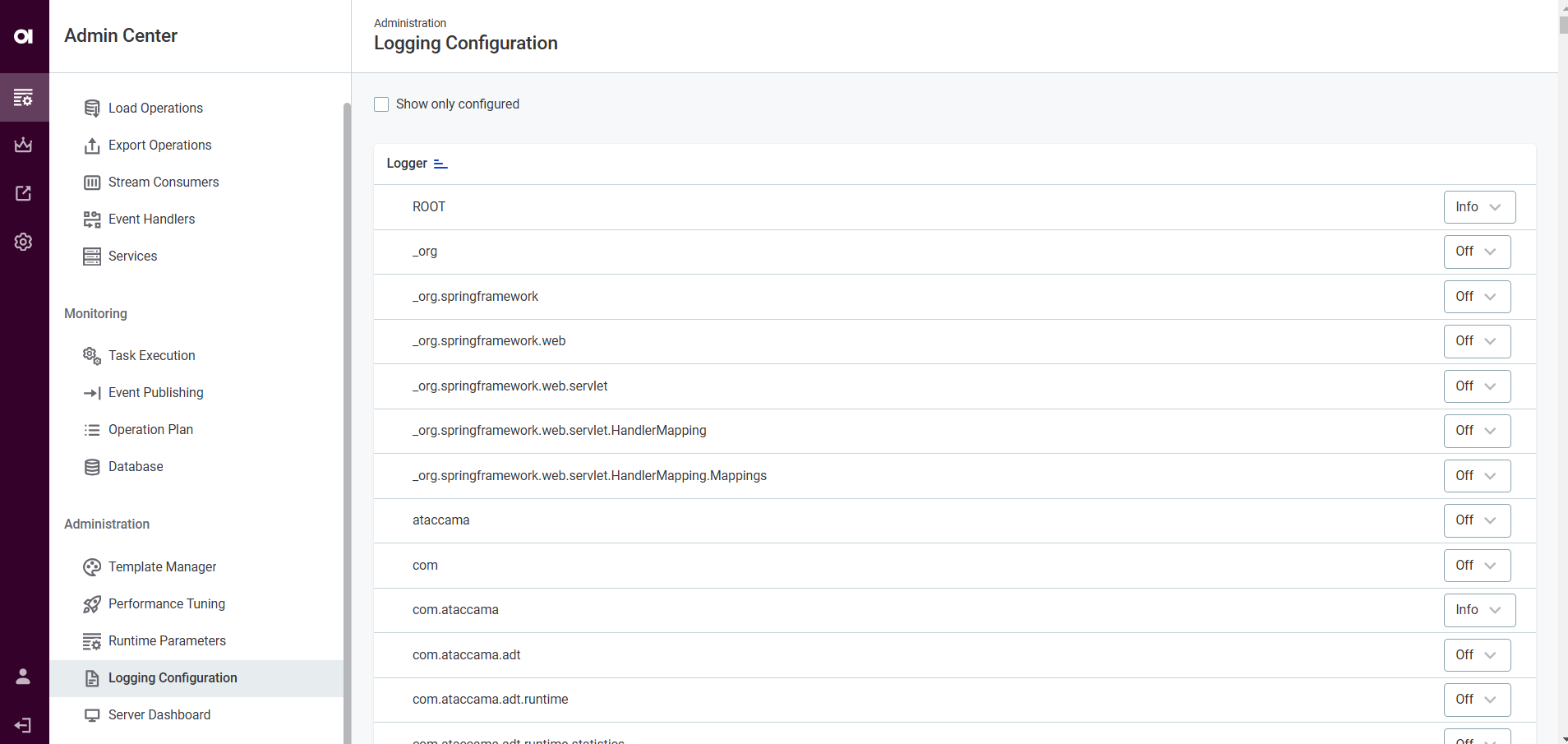 Logging Configuration tab