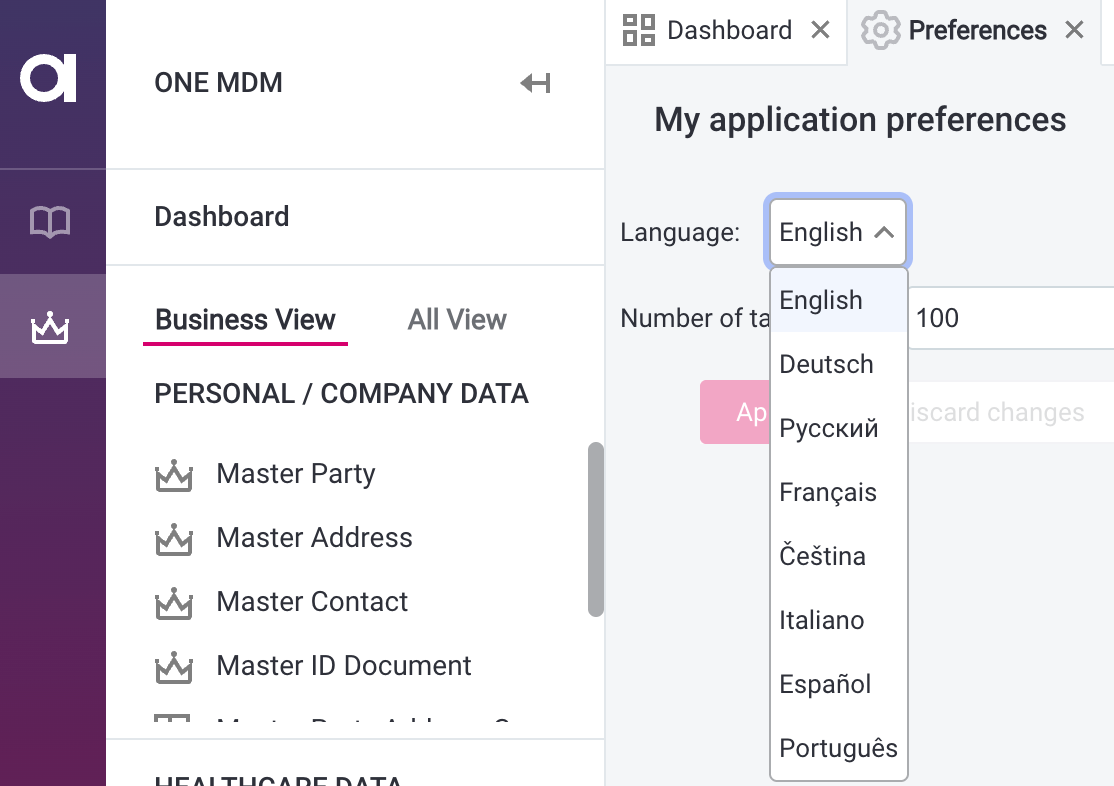 MDM Web App change language