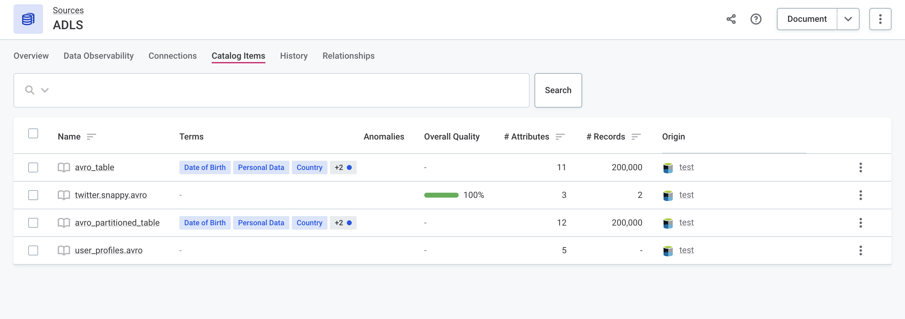 Avro file listing screen