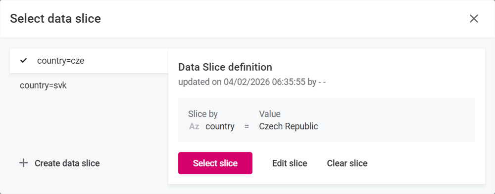 Select data slice dialog