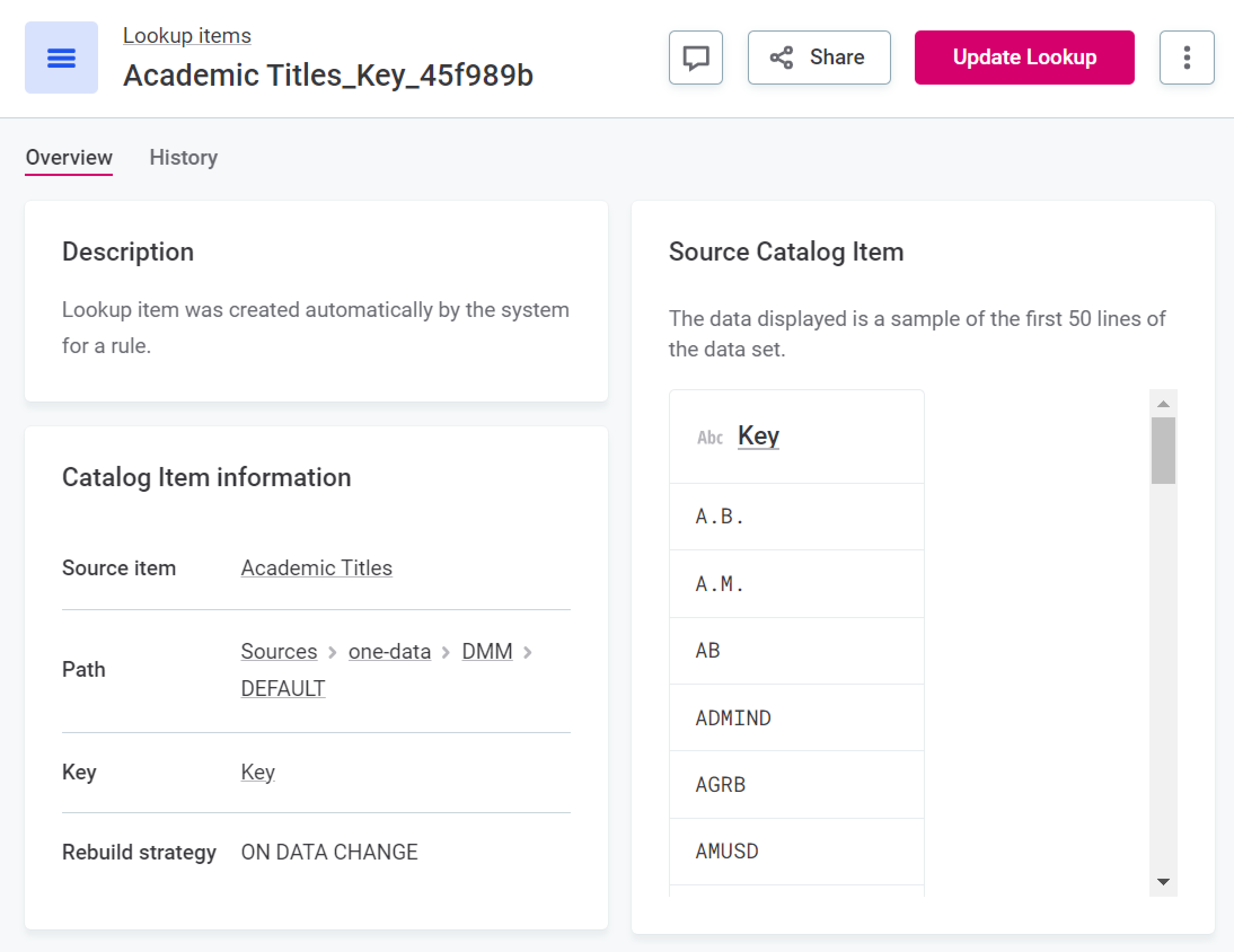 Update lookup