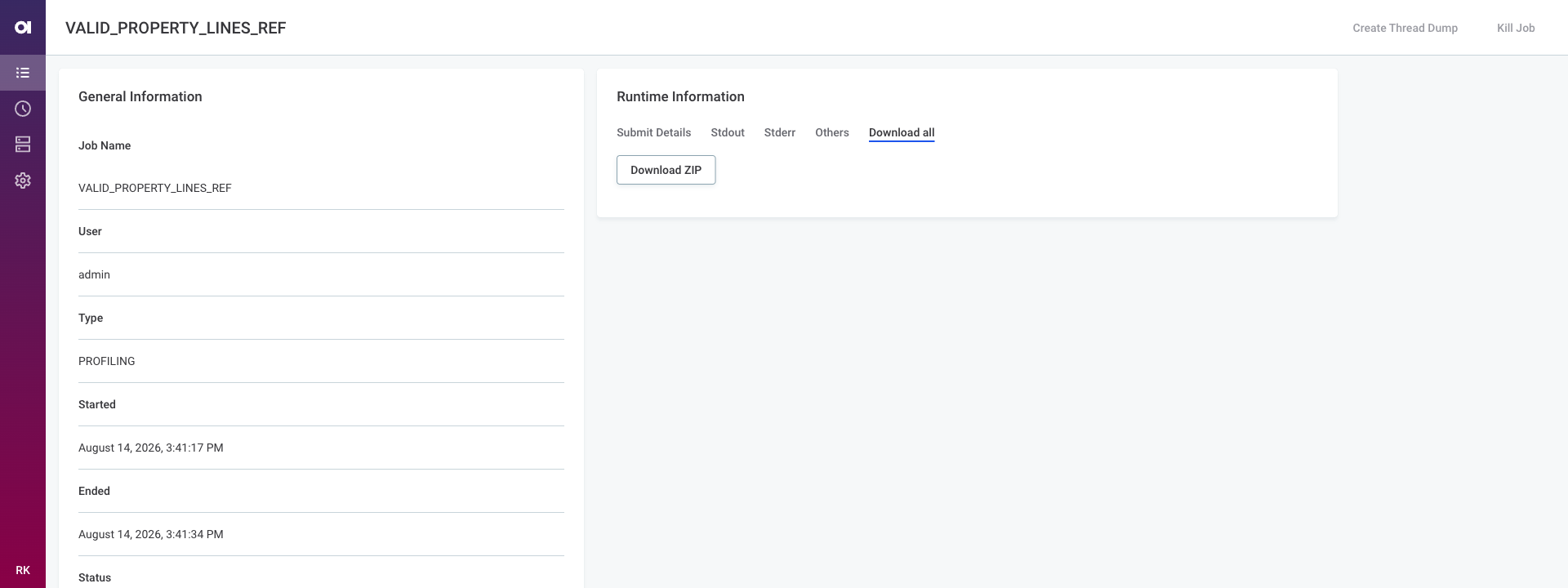 The Download all tab on the job detail page with the Download ZIP option