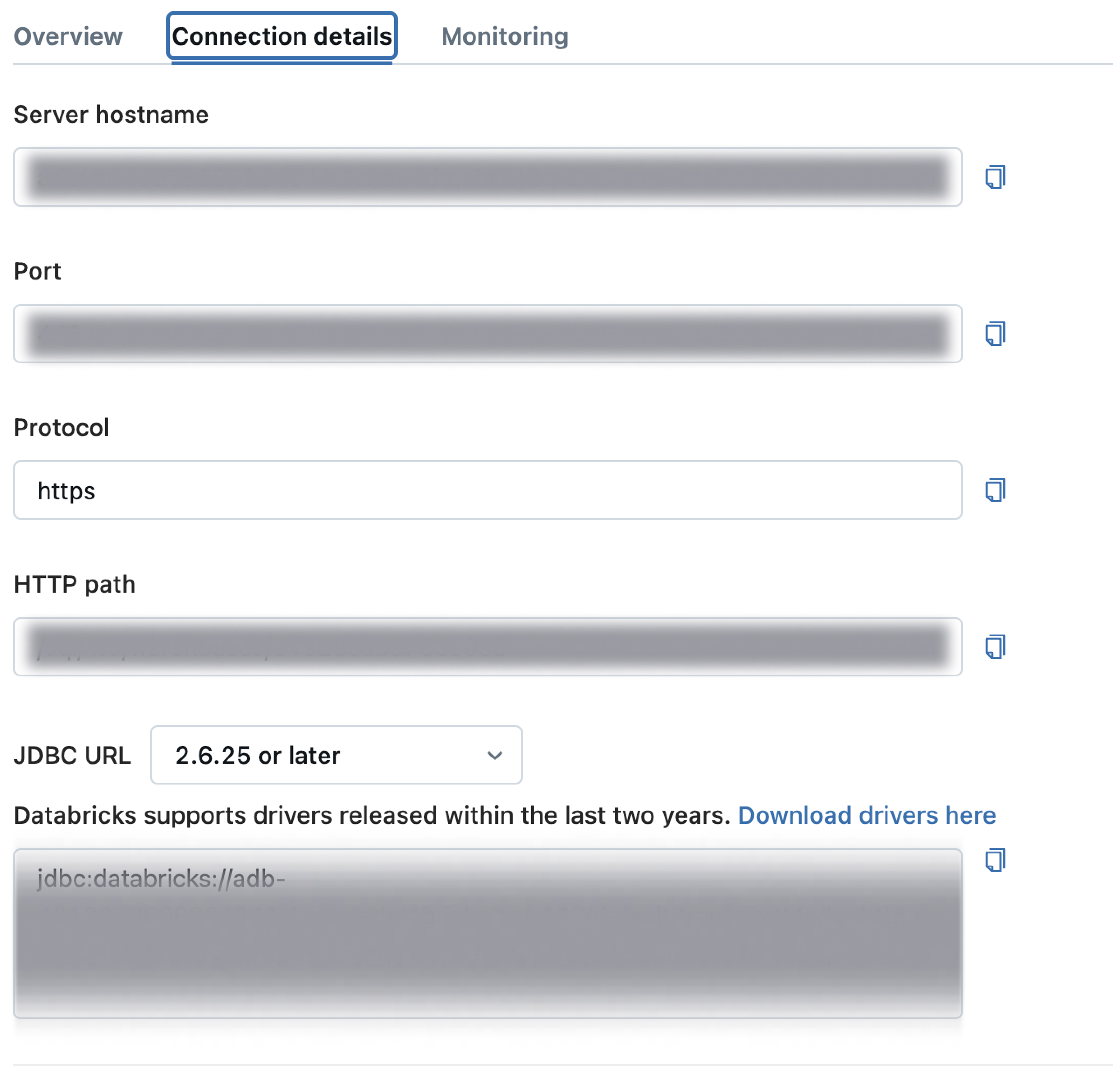 Connection details tab