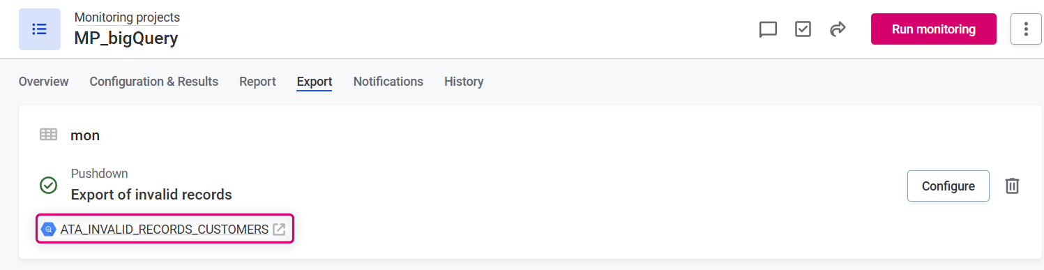 Select export table from the Export tab