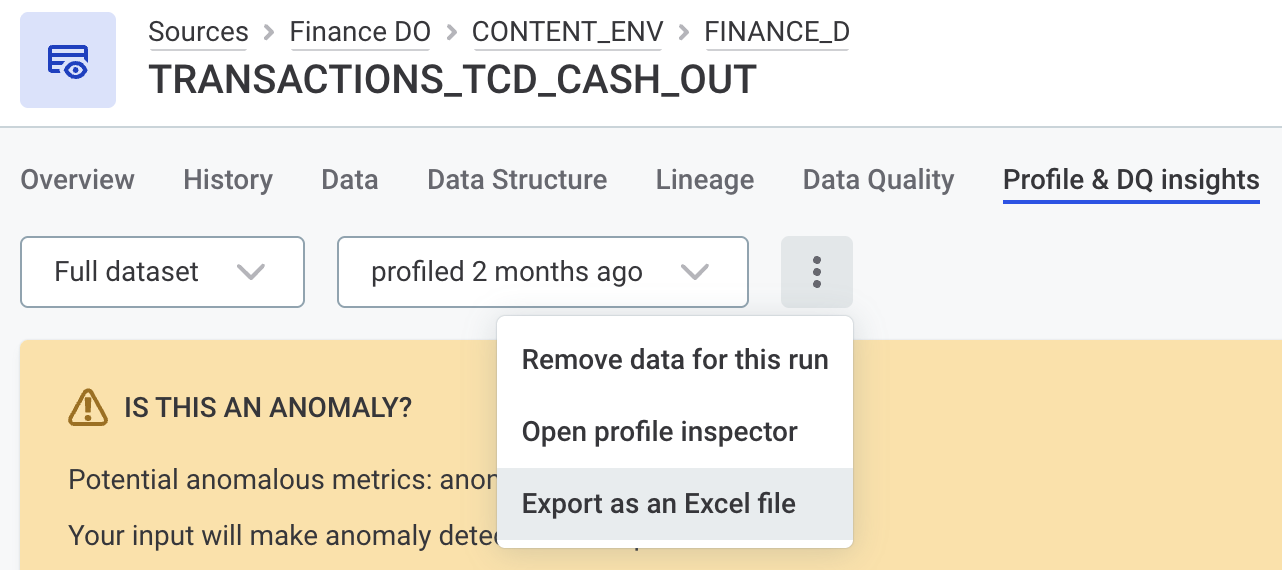 Export profiling results to Excel