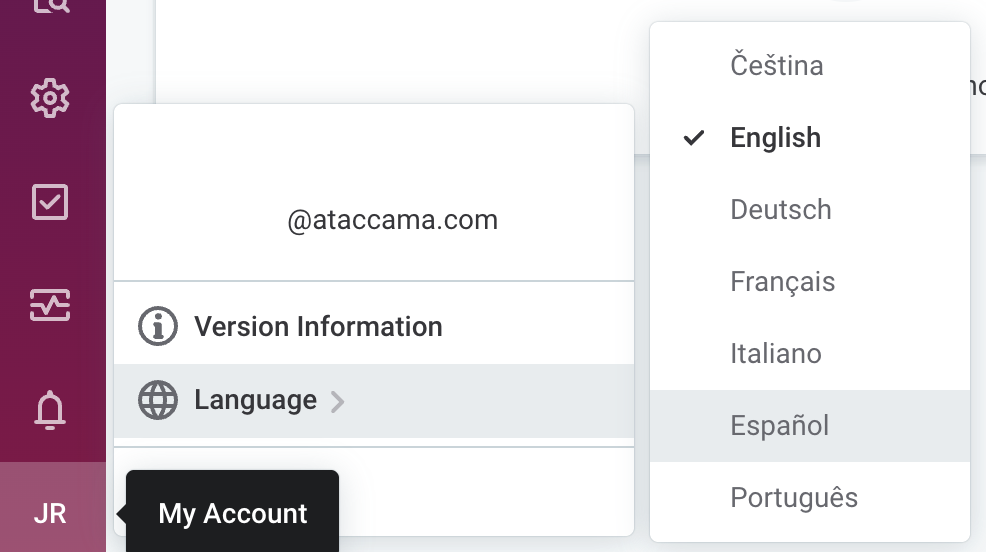 Language selection options