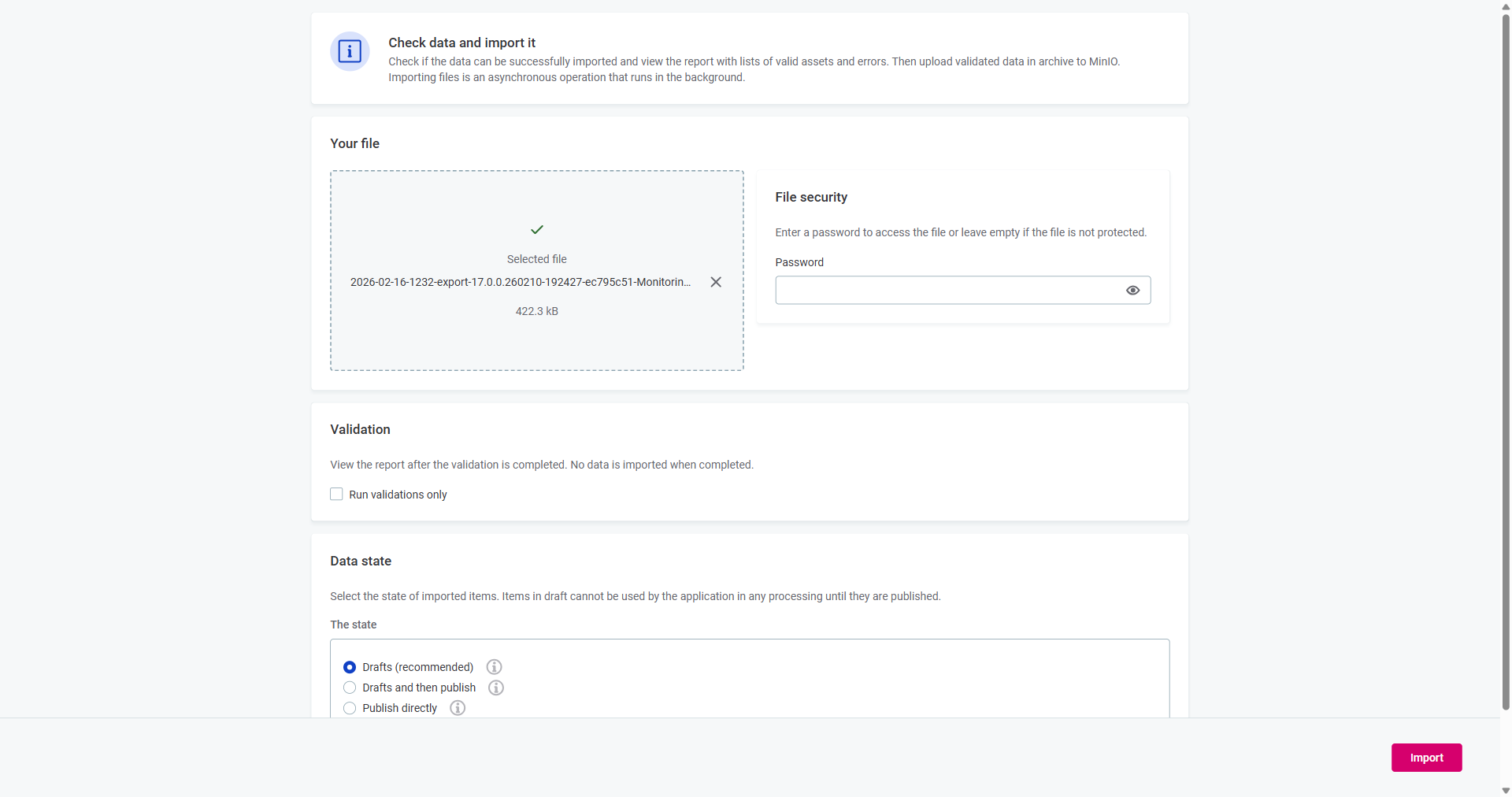 Import configuration dialog