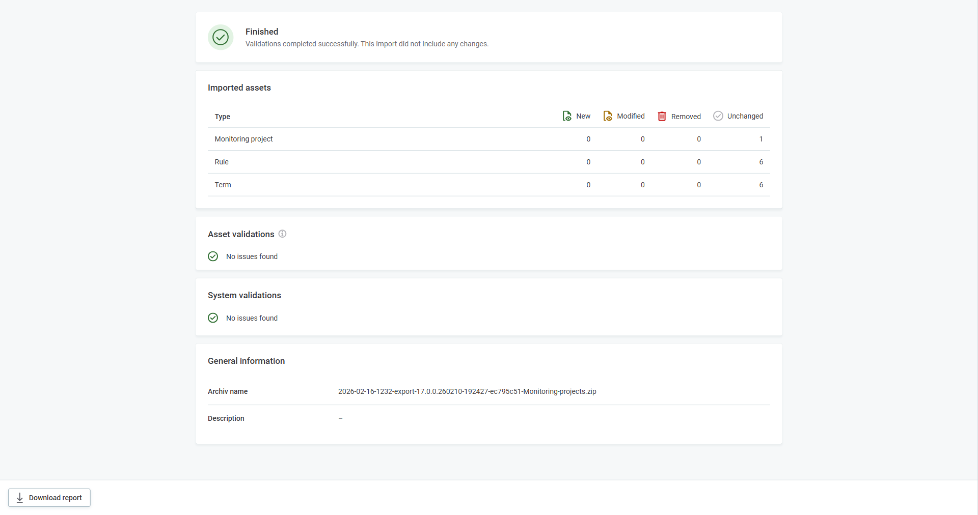 Import report with validation results
