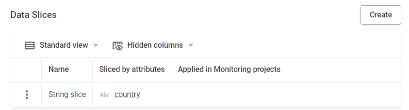 Data slices section