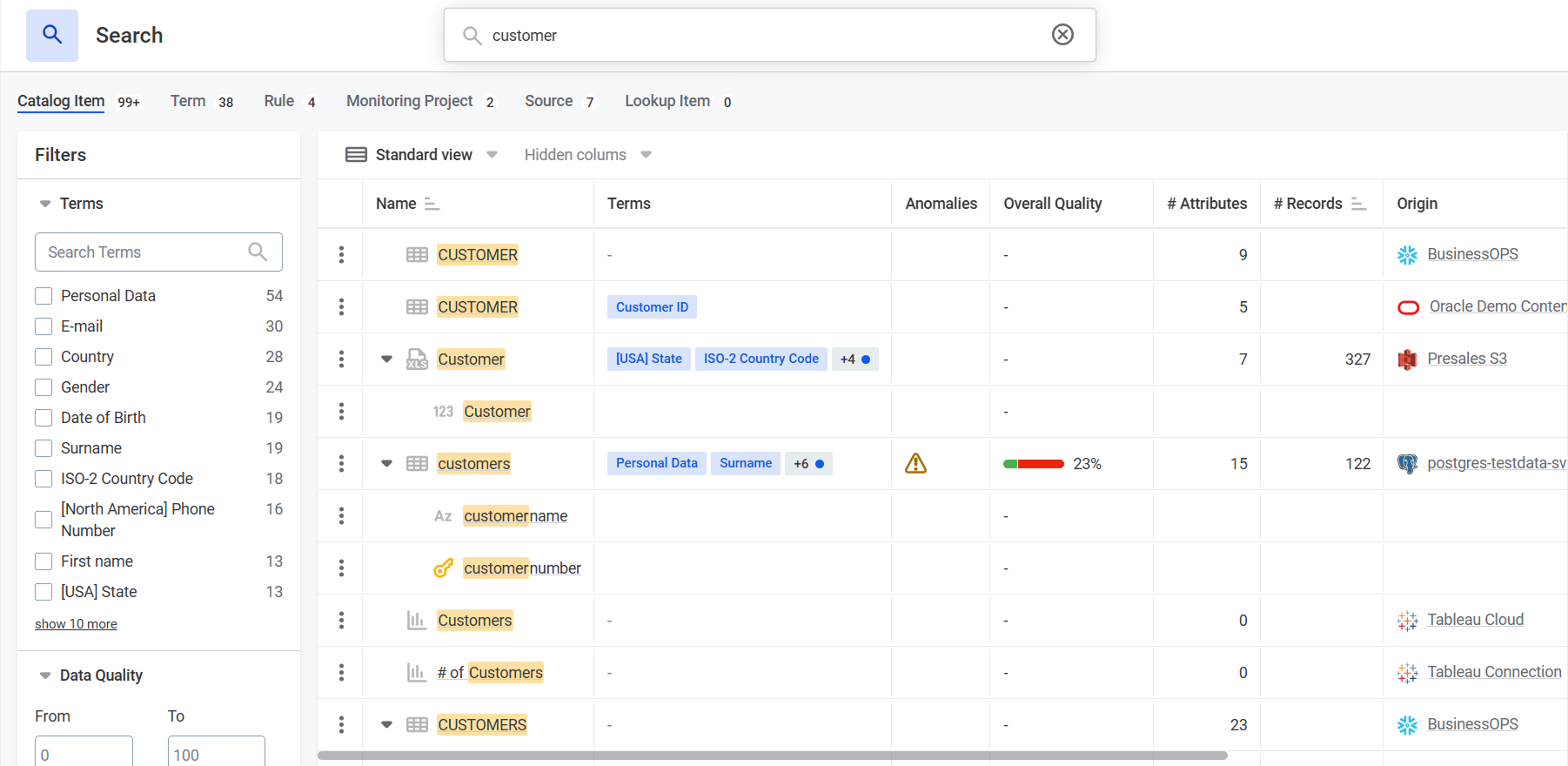 Search screen with complete search results