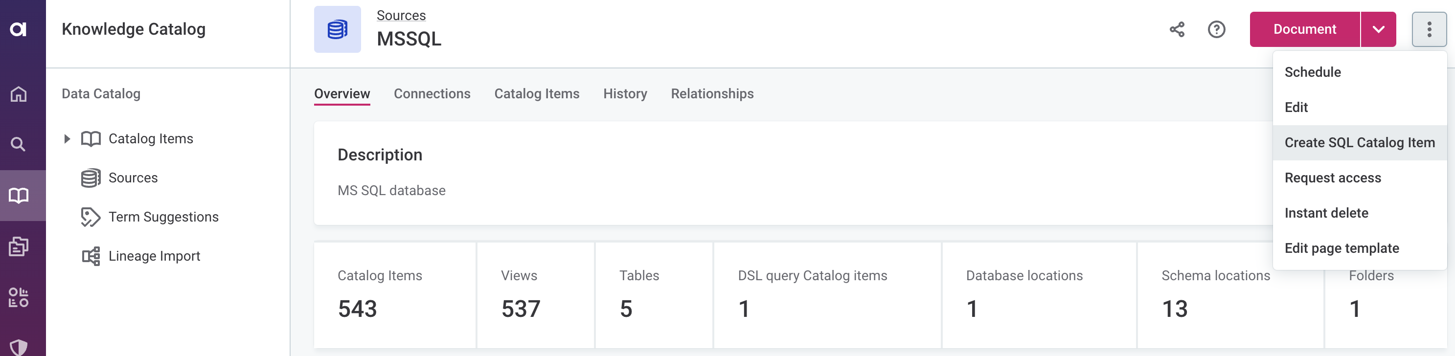 Create SQL catalog item from a source