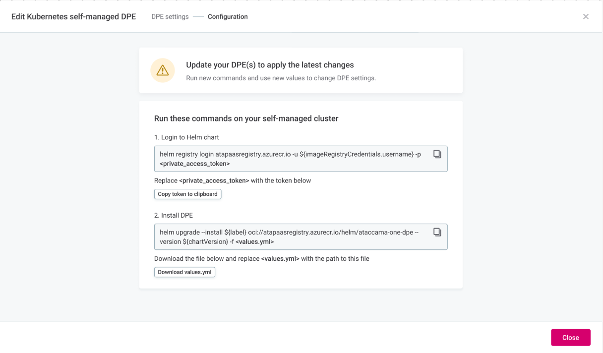 Update DPE - Helm commands