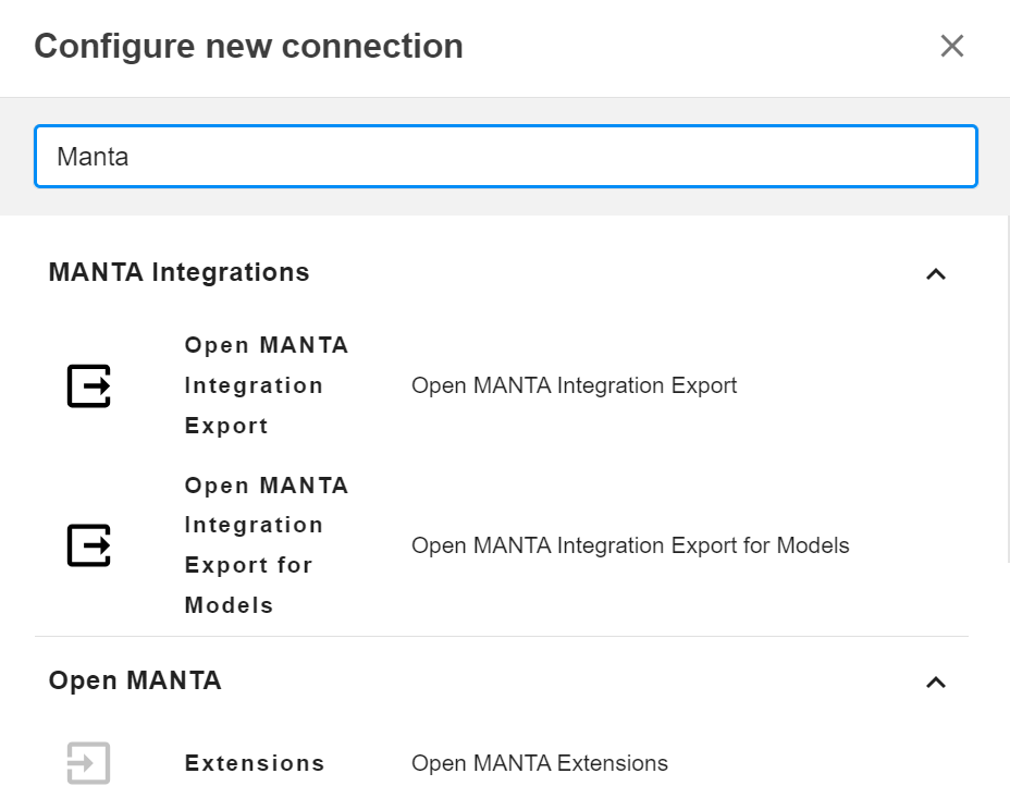 Configure new connection in MANTA