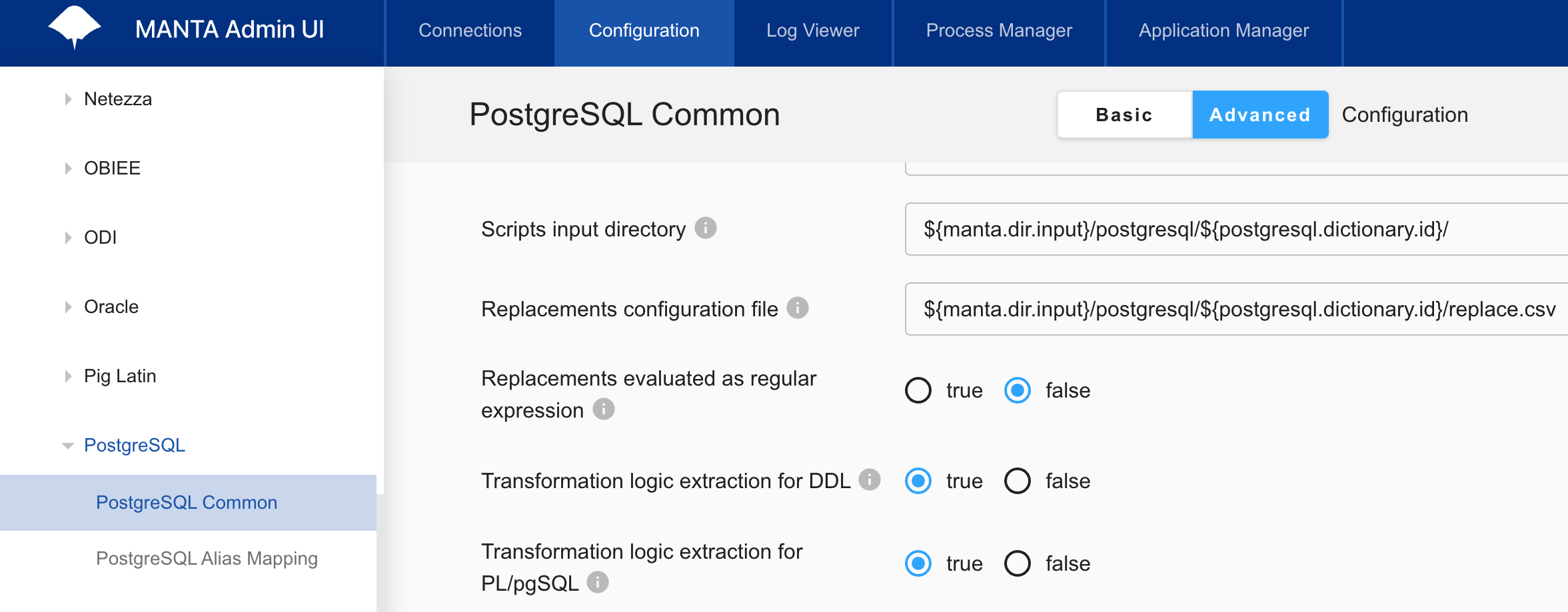 Configure transformation logic extraction for PostgreSQL