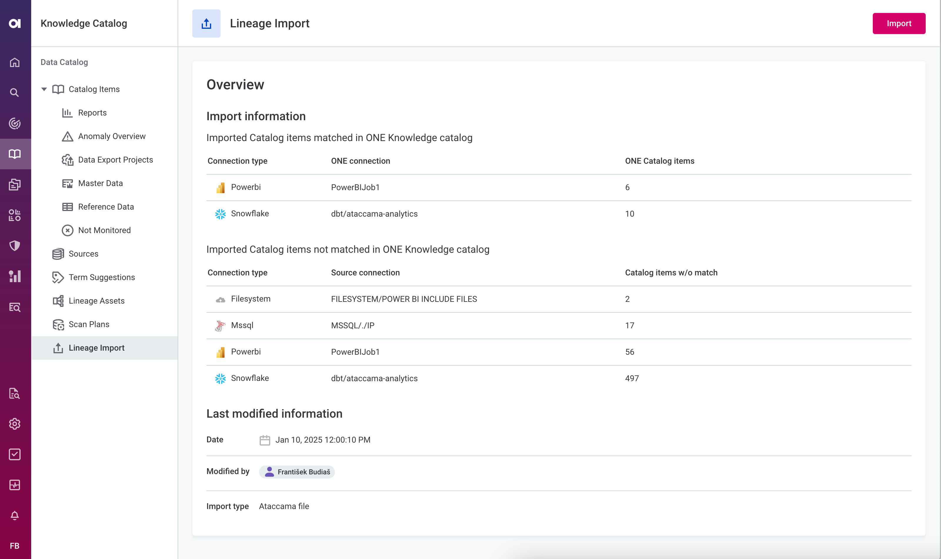 Lineage repository list by connection