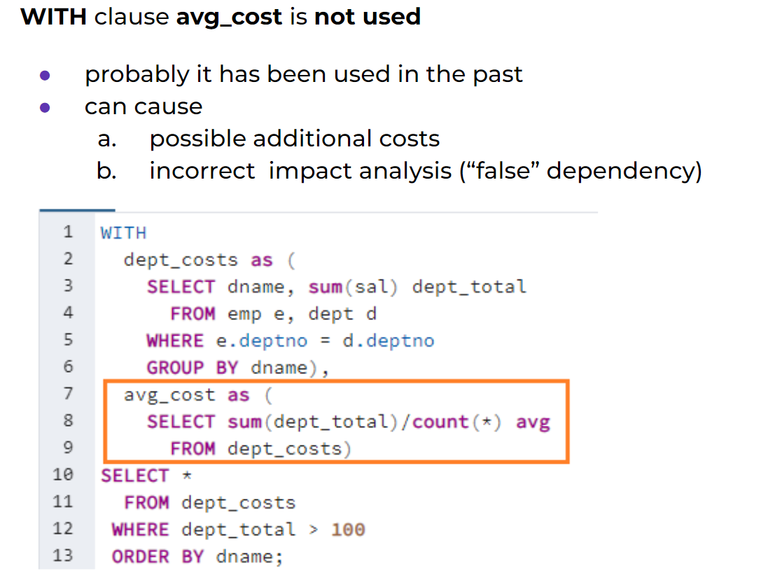 orphaned with clauses