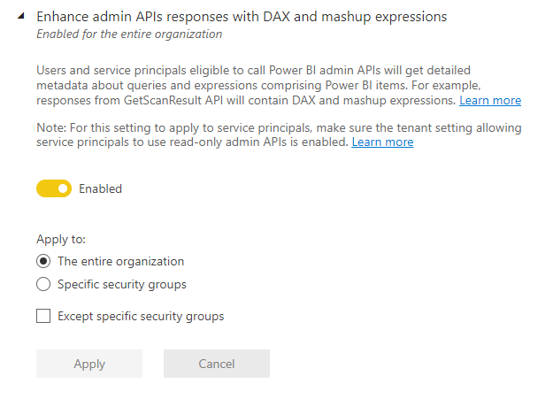 Enhance admin APIs responses with DAX and mashup expressions