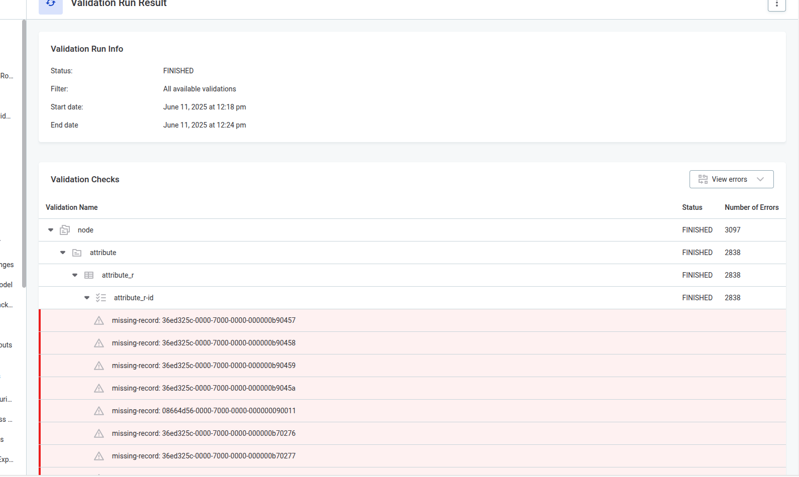 Internal validation errors