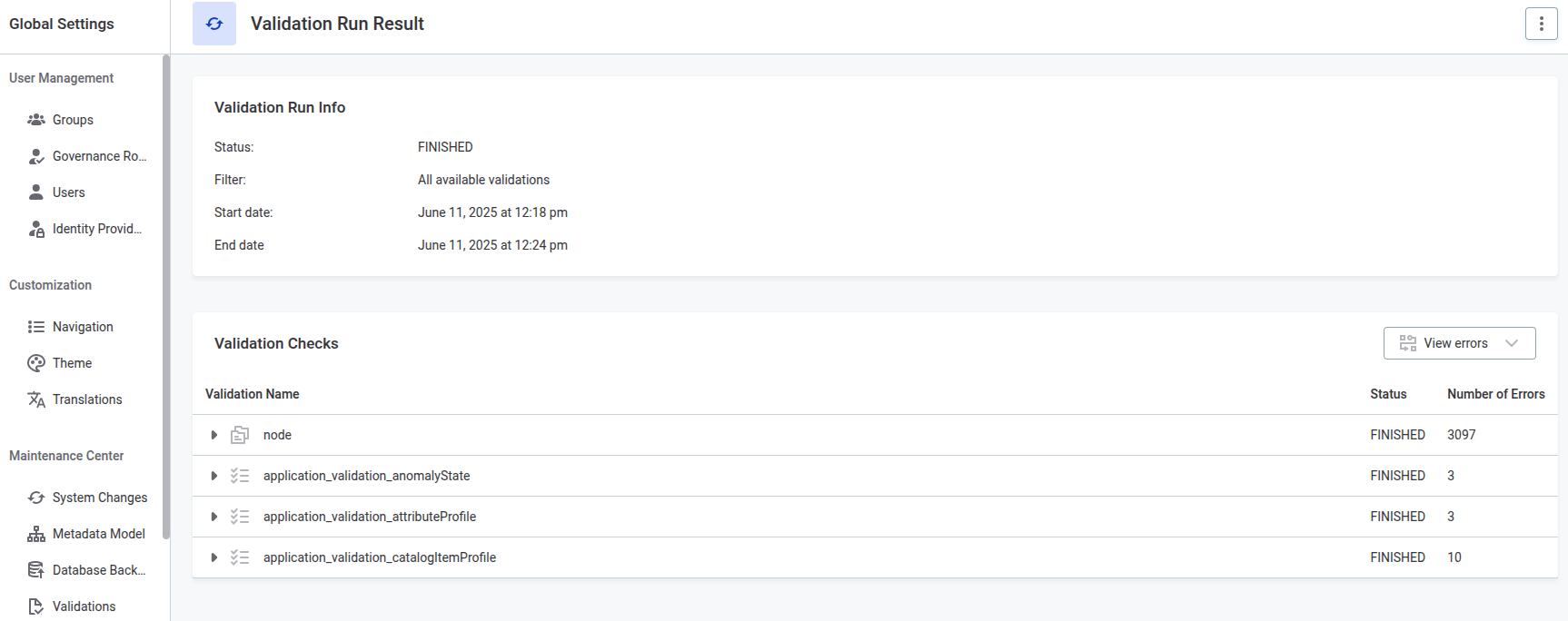 Validation checks list