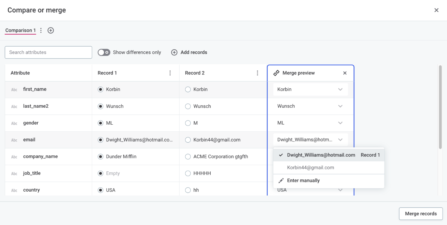 Select merge value from merge preview