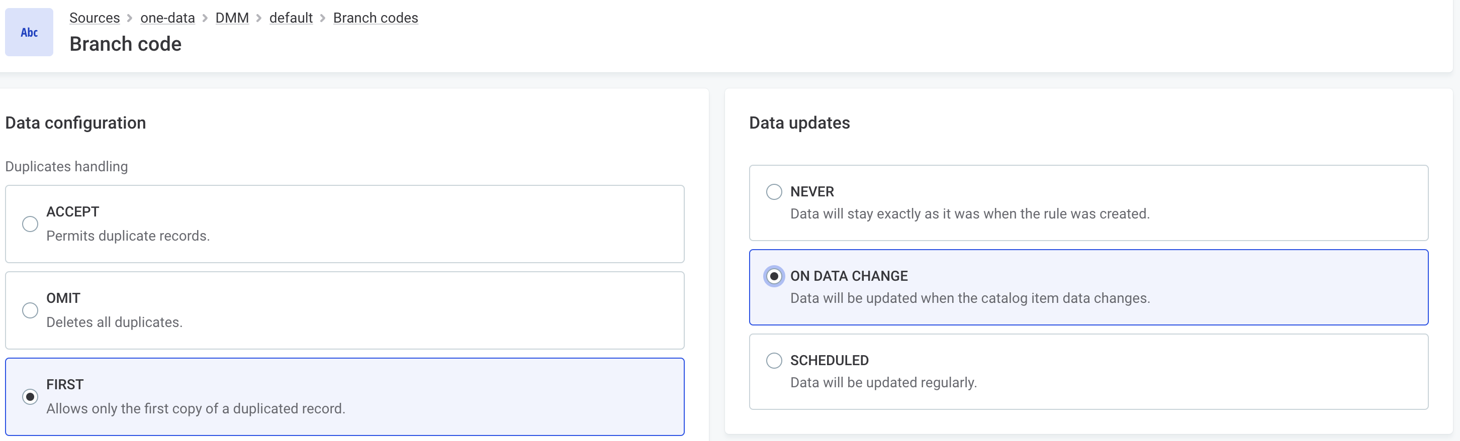 Configure data updates