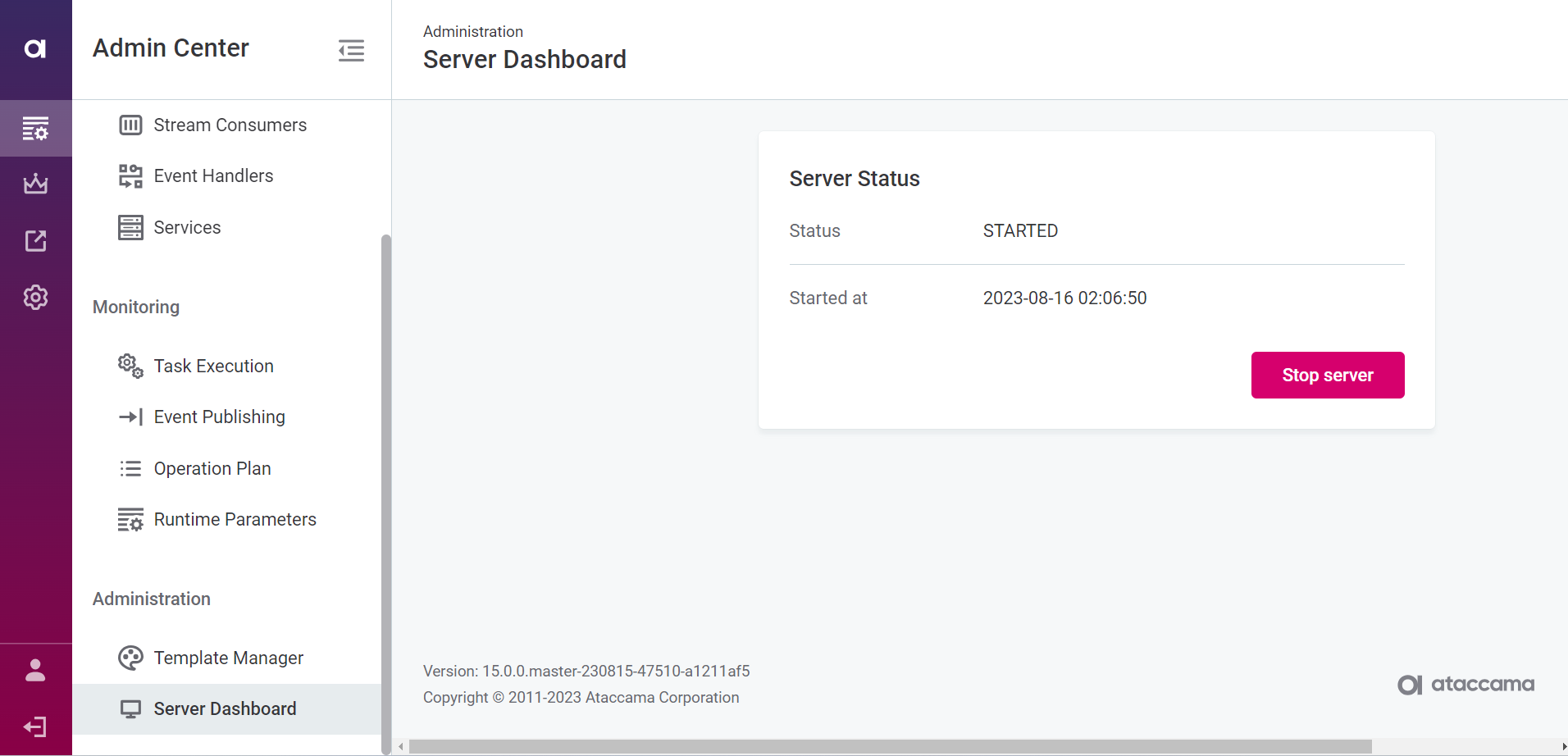 ataccama 14.5.0 release notes admin center server dashboard