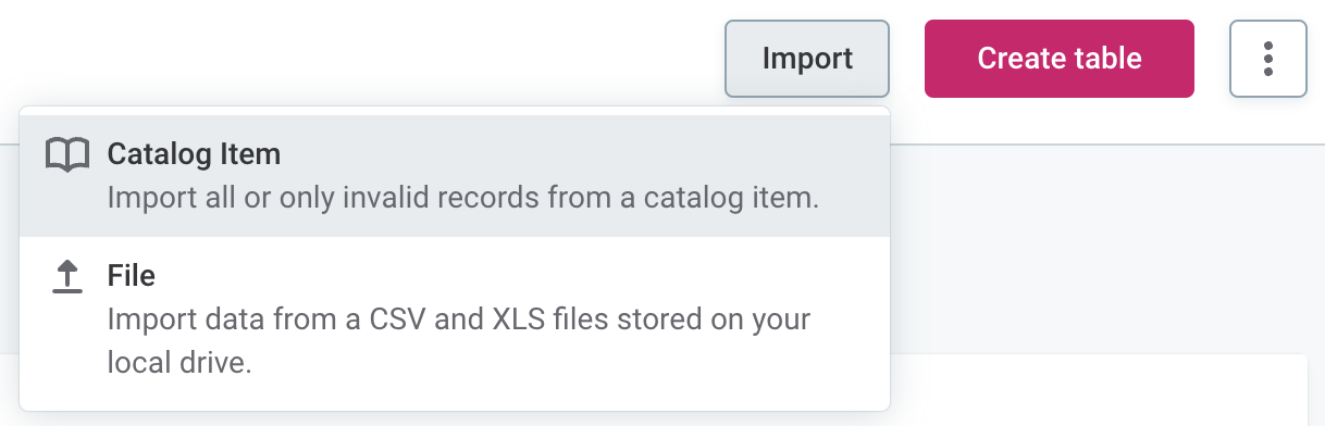 import data from catalog item