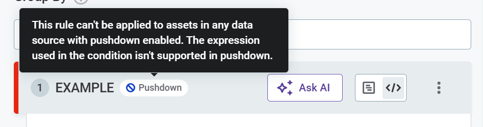 rule not supported in pushdown in any source