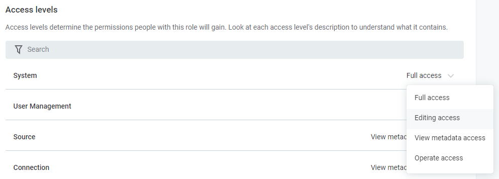 Assign access levels