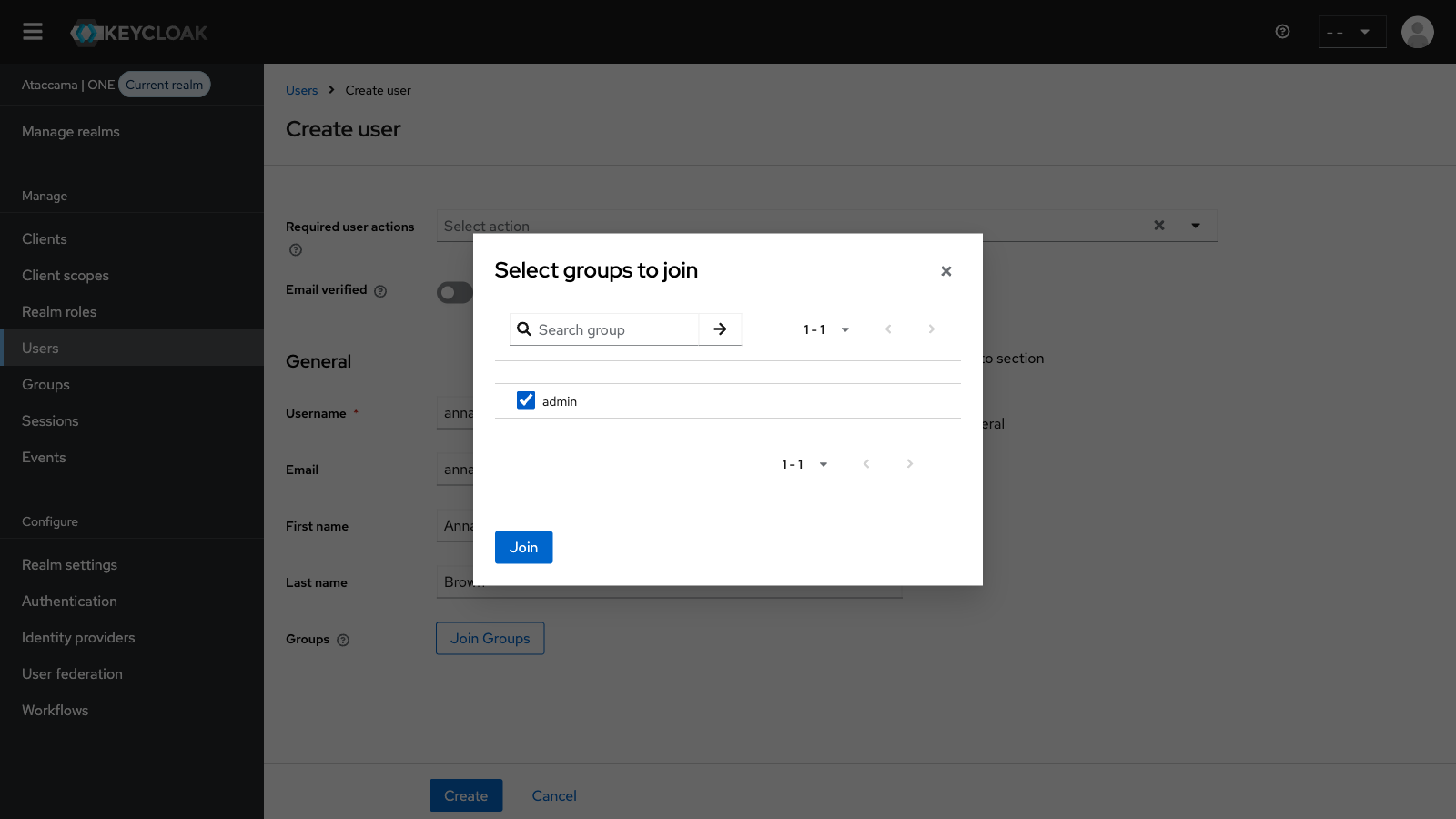 Select groups to join dialog