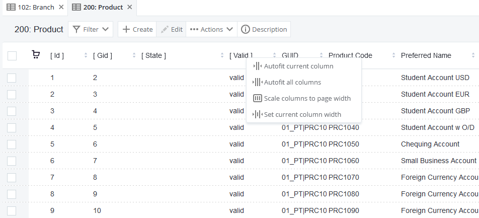 Column adjustments options