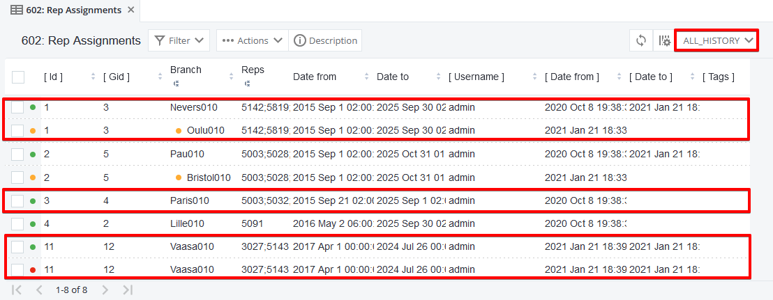 Viewing in ALL_HISTORY mode example