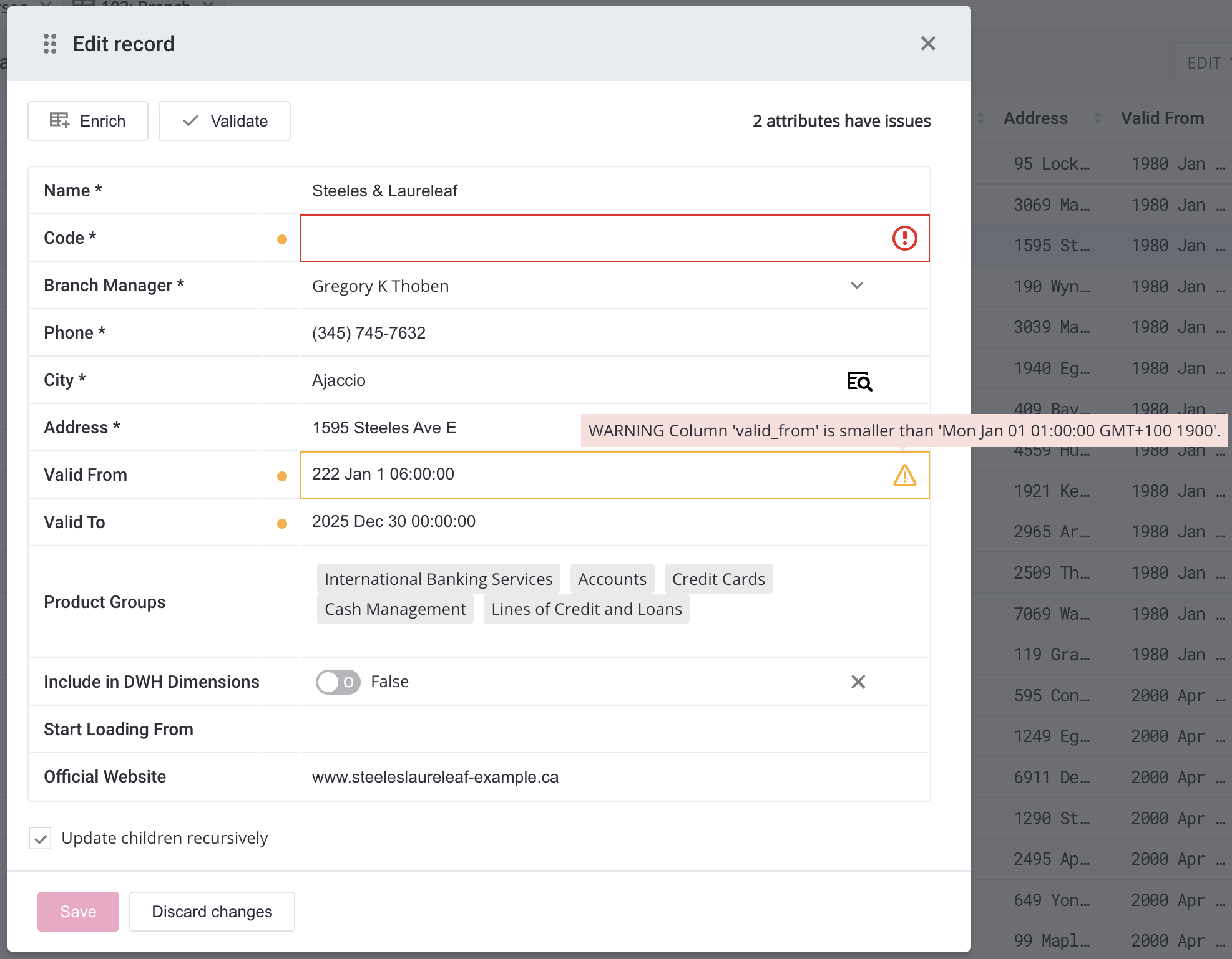 Record validation example