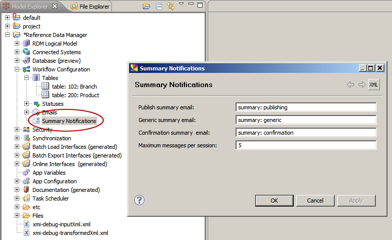 Summary notifications configuration example