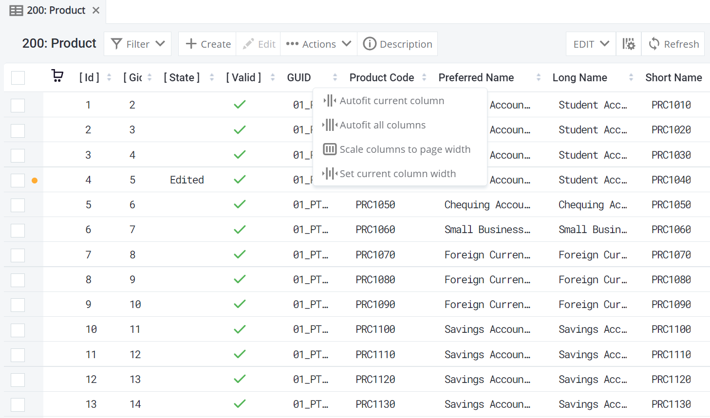 Column adjustments options