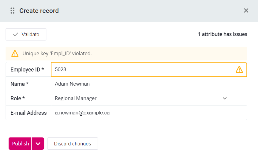 Validation error example