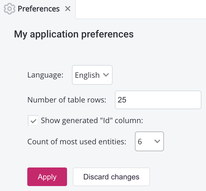 Application preferences