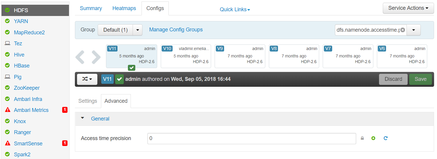 Configure access time precision in Ambari