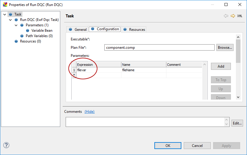 Variables in expression task properties