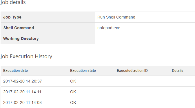 Schedule details and execution history