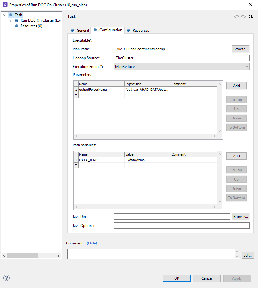 Run DQC on Cluster - Properties