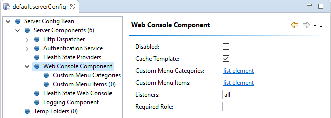 Web Console component configuration