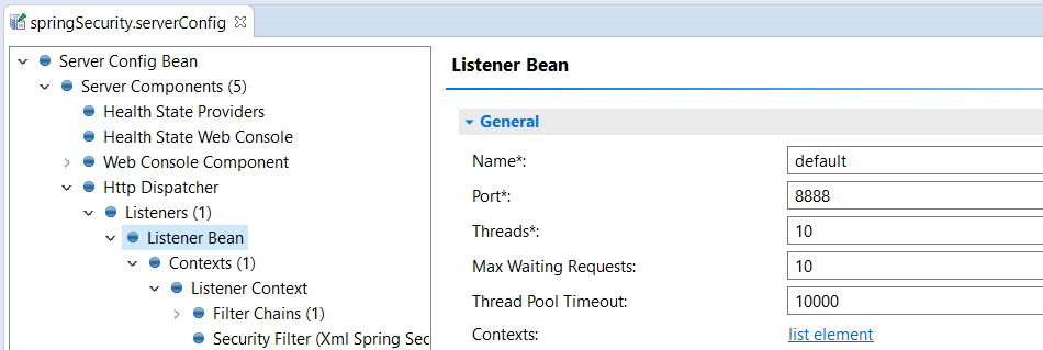Listener bean Server Admin port